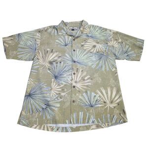 Tommy Bahama Shirt Mens Medium Green Silk Floral Palm Leaf Aloha Camp Button Up